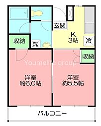 アサヒハイツ 2Kの間取図画像