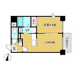シュクル医大南 1DKの間取図画像