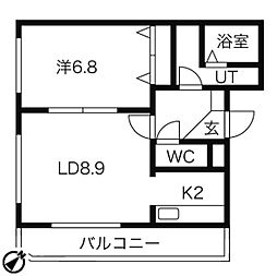 ウィステリア2 1LDKの間取図画像
