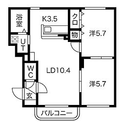 パラシオン 2LDKの間取図画像