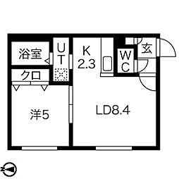 GrandirMARUYAMAWEST 1LDKの間取図画像