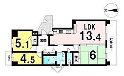 リベラス21金剛東団地3棟 3LDKの間取図画像