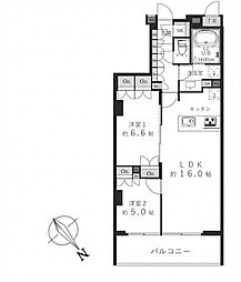 THEPALMS千駄ヶ谷御苑の杜 2LDKの間取図画像