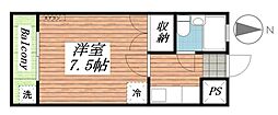 コーポコーベル2 1Kの間取図画像