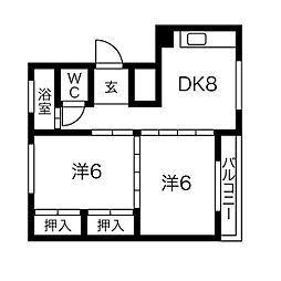 マンションヒロタB棟 2DKの間取図画像