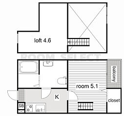 マロンディーグル 1Kの間取図画像