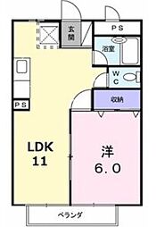 ハイム欠下 1LDKの間取図画像