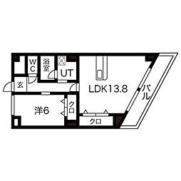 円上ヒルサイド 1LDKの間取図画像