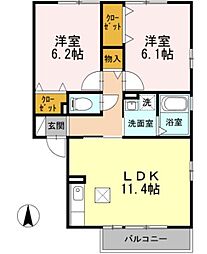 ロイヤルコート上石川 2LDKの間取図画像