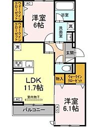 カリーノ姫宮 2LDKの間取図画像