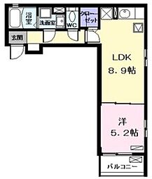 カーサ川前 1LDKの間取図画像