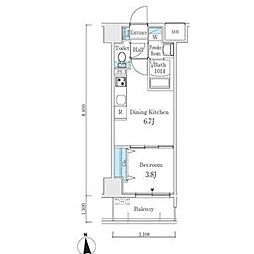 プレイズシード今池 1DKの間取図画像