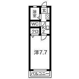 ヤングパレスB 1Kの間取図画像