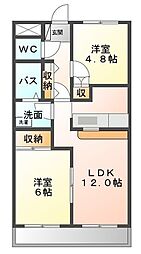 コンフォース東中島 2LDKの間取図画像