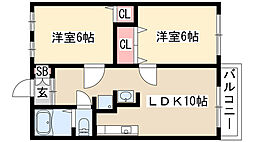 平和第2マンション 2LDKの間取図画像