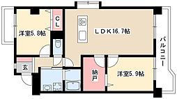 クレッセンド清水ヶ岡 2LDKの間取図画像