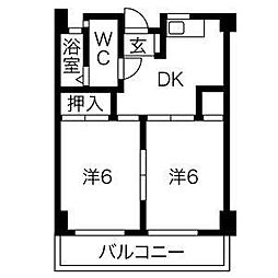 徳川園ウエストマンション 2DKの間取図画像