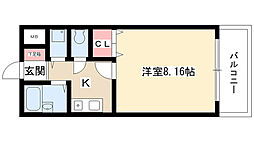 サンハイム2 1Kの間取図画像