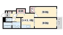 リッツハウスヴィラ 2DKの間取図画像