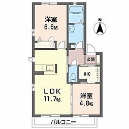 グリーンロード上中 2LDKの間取図画像