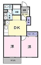 ゼクセル北野A 2DKの間取図画像