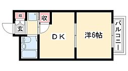 サンハイツ多井田C棟 1DKの間取図画像