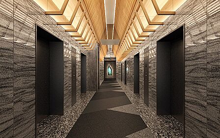奥行きのある特徴的な形状に天井高を生かした輝きある空間。