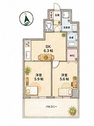 本八幡ダイヤモンドマンション 2DKの間取図画像