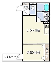 D porta girasole 1LDKの間取図画像