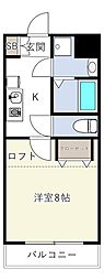 INOVE長瀬3 1Kの間取図画像