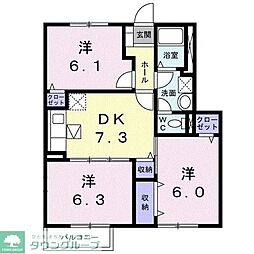 サニーフィールドハウスA棟 3DKの間取図画像