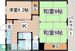 大野田YKハイツB棟 3Kの間取図画像