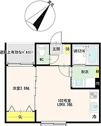 杜ノ川テラス 1LDKの間取図画像