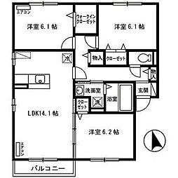 ボヌール・ヒルズ市名坂C 3LDKの間取図画像