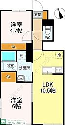 仙台市宮城野区原町5丁目アパート 2LDKの間取図画像
