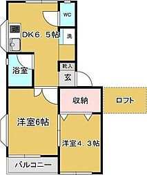 アルファ下愛子二番館 2DKの間取図画像