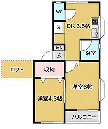 アルファ下愛子一番館 2DKの間取図画像