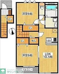 グランドソレイユ上余田 2LDKの間取図画像