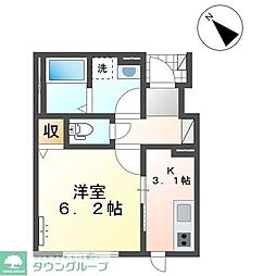 コーポ栞 1Kの間取図画像