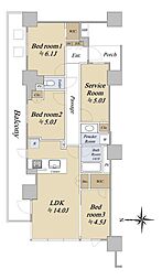 シティタワー金町タワー棟A棟 3SLDKの間取図画像