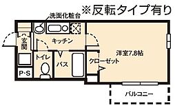 ドミール桜川2 1Kの間取図画像