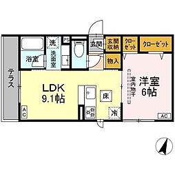 海老名市東柏ケ谷1丁目アパート 1LDKの間取図画像