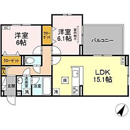 あざみ野ロイヤルハイツ 2LDKの間取図画像