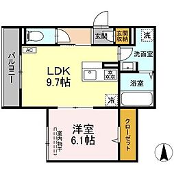 厚木市寿町2丁目アパート 1LDKの間取図画像