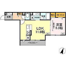 海老名市東柏ケ谷1丁目アパート 1LDKの間取図画像