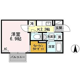 サウスフィールド 1Kの間取図画像