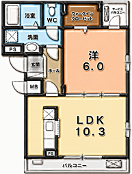 ロワ・レーヌ 1LDKの間取図画像