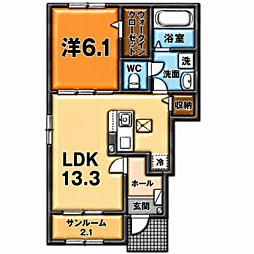 フォルトゥーナ西岡屋II 1LDKの間取図画像