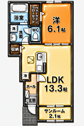 ベル・エクラ II 1LDKの間取図画像
