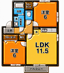 プランドール賀茂B 2LDKの間取図画像